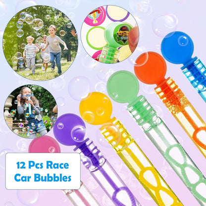 Vanblue 110Pcs Race Car Party Favors Themed Birthday Decorations Supplies Straw Bubble Slap Bracelet DIY Sticker Toy Gift for Boy Kids Treat Candy Bags Stuffers Classroom Rewards