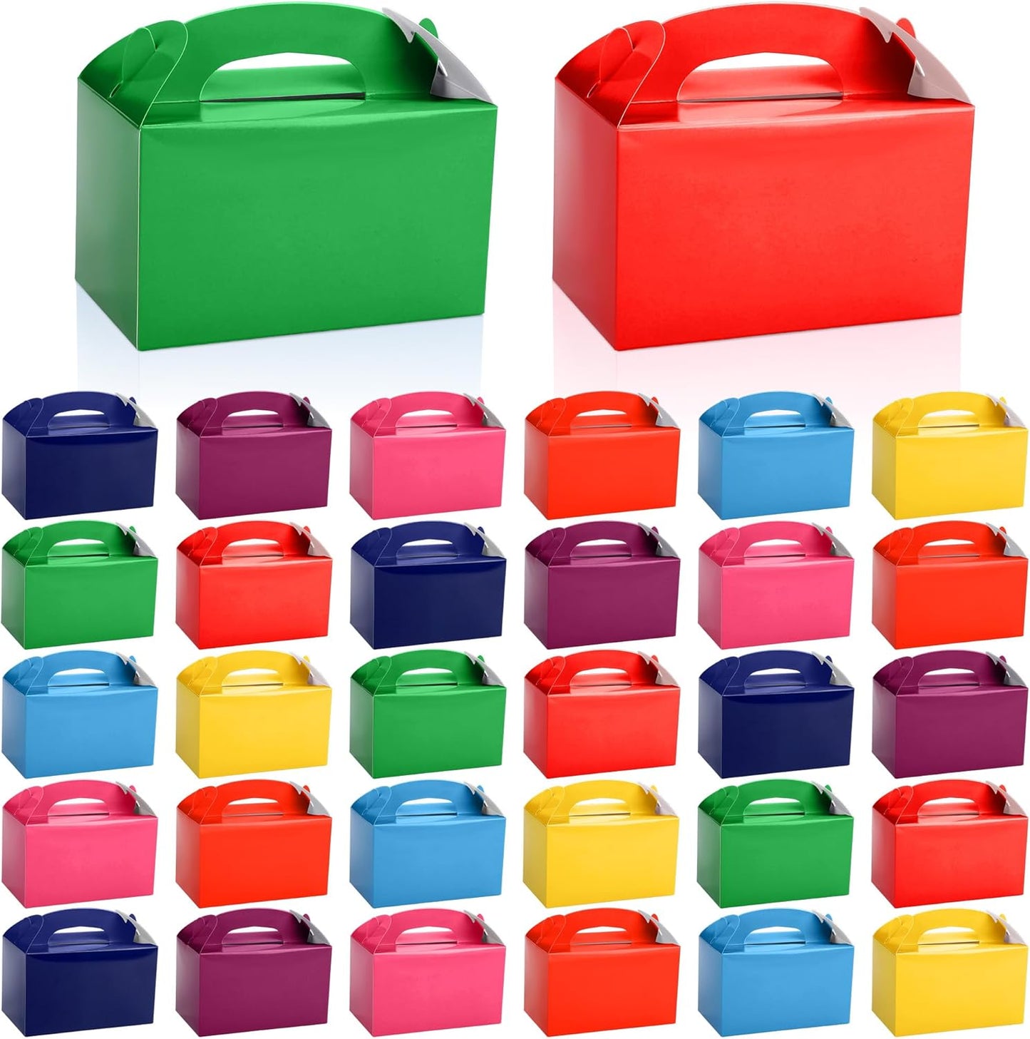 MIMIND 32 Pack Rainbow Party Favor Boxes Gable Treat Boxes with Handles 6 x 3.5 x 3.5 Inches Gift Birthday Goodie Boxes for Cookies Candies for Wedding Baby Shower Party Supplies
