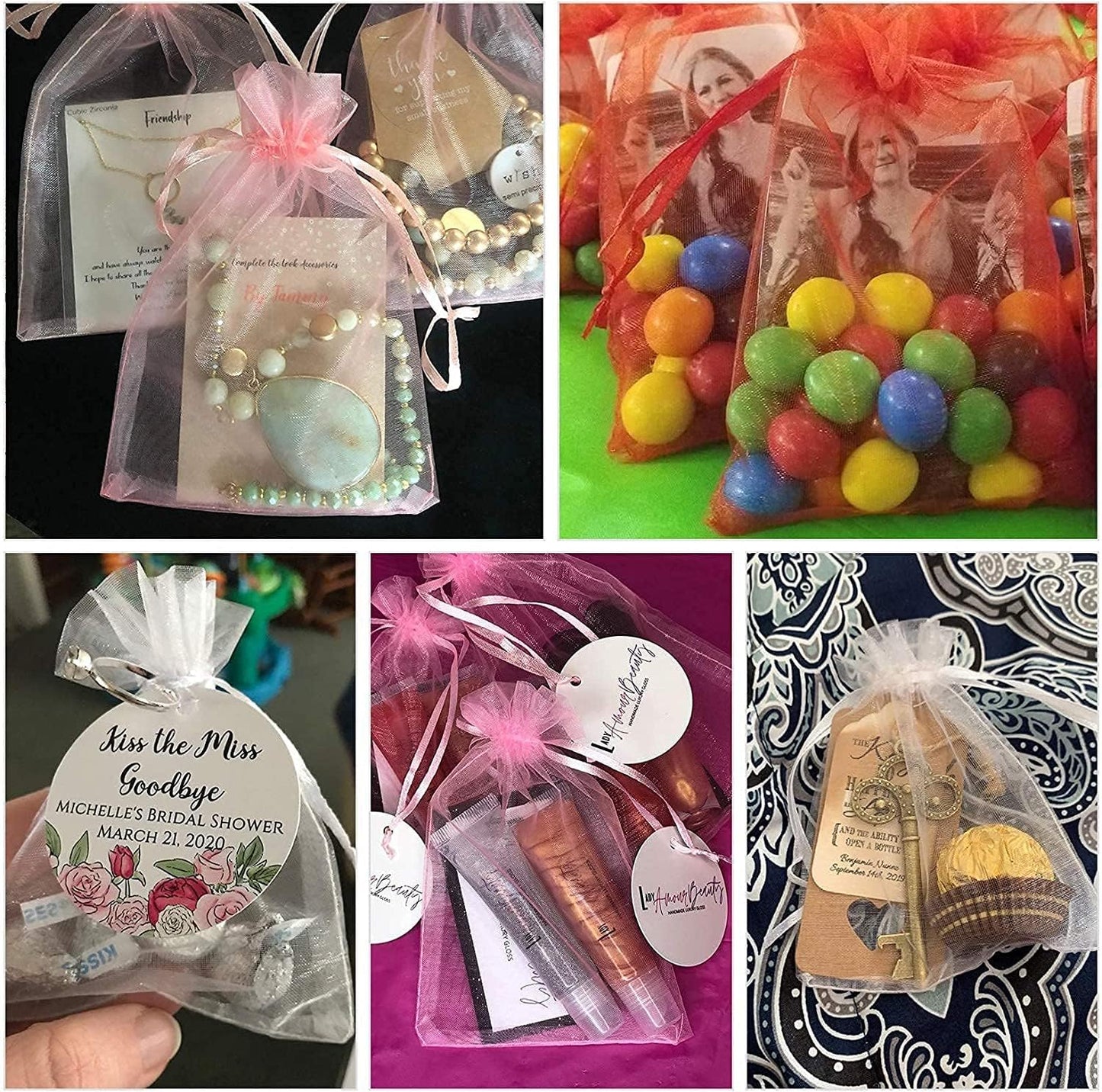 ANZNKU Pink Organza Bags 4 x 6 in 50PCS, Small Gift Bags for Goodie Candy Jewelry Soap Packaging, Cute Little Mesh Bag Drawstring Bulk for Wedding Birthday Party Favor Baby Shower & Easter Gifts Wrap