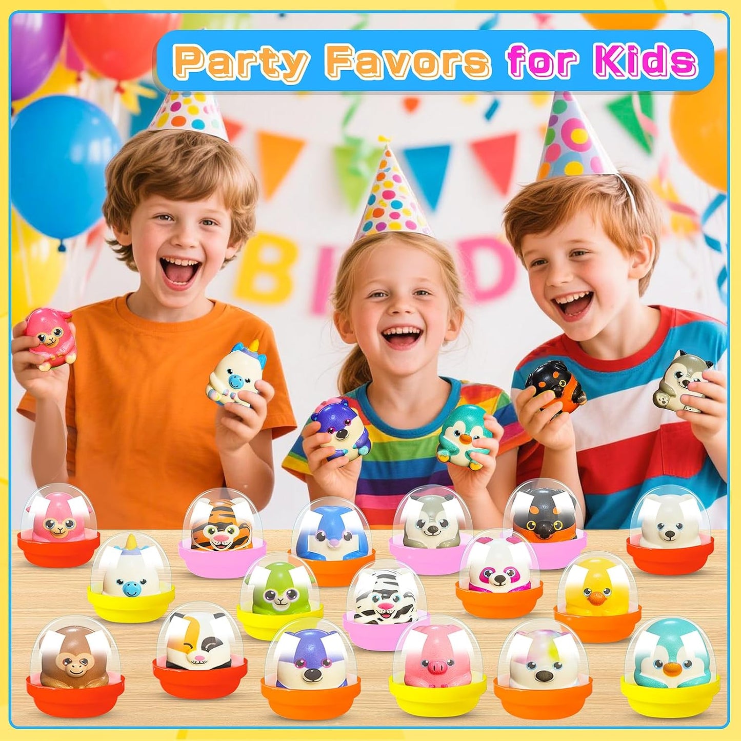 KissFree 20 PACK Slow Rising Squeeze Toys, 2 Inch Plastic Capsules Filled with Animal Squishies, Party Favors for Kids 4-8 8-12, Goodie Bags Stuffers, Birthday Gifts, Classroom Prizes