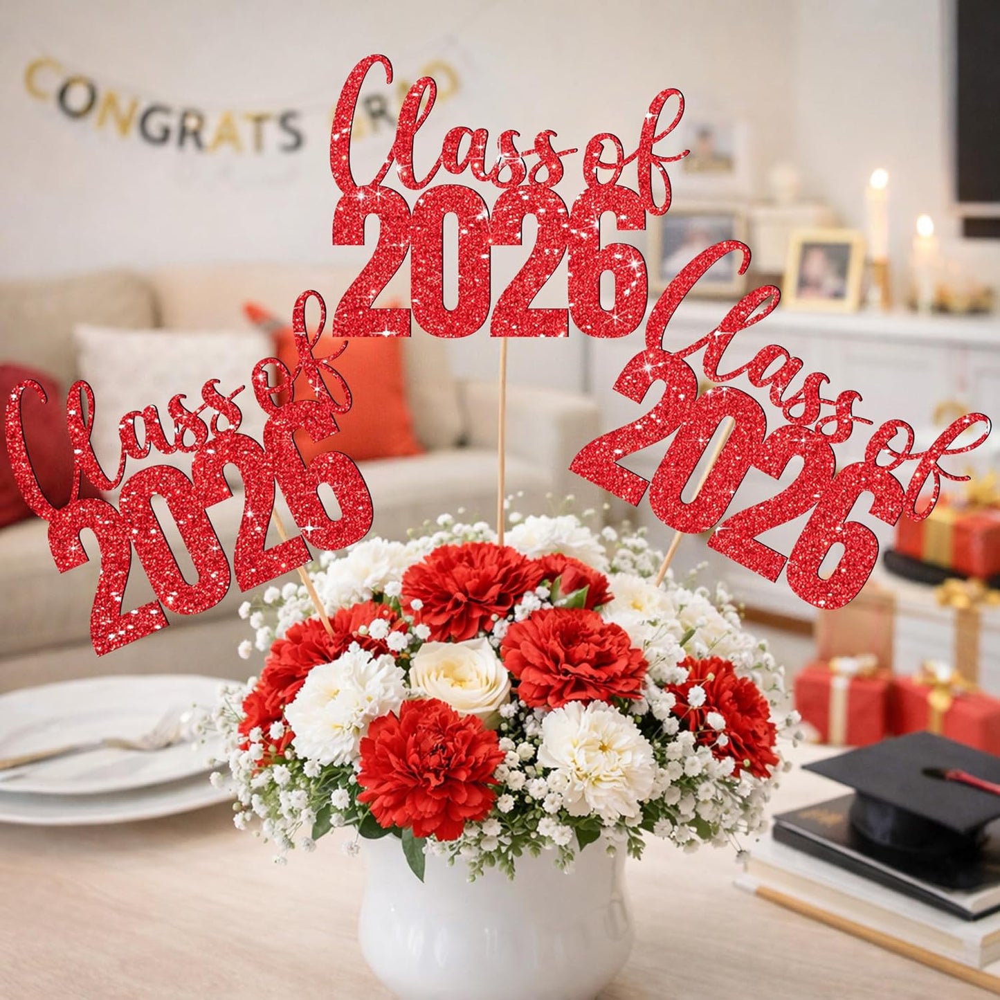 Class of 2026 Centerpieces Sticks for Graduation, 16 Pcs Graduation Decorations Cake Toppers, Graduation Theme Party Decorations Supply(BG)
