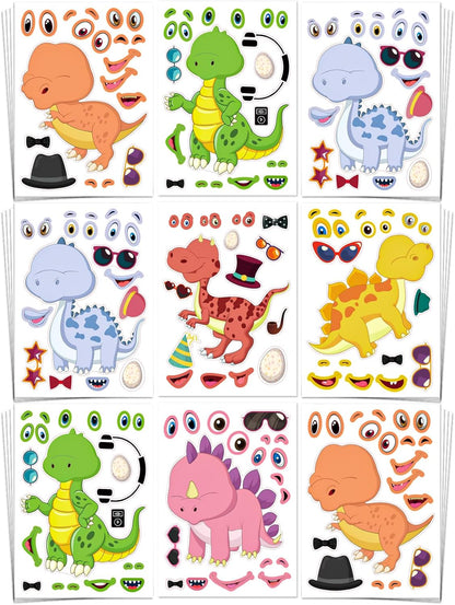 Aowplc 36 Pcs Make-A-Face Sticker Sheets Kids Party Favors Mix and Match Stickers with Dinosaurs, Mermaids, Unicorns, Horses, Farm & Sea Animals for Parties, Birthdays, Classroom Activities & Crafts