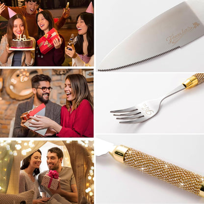 Wedding Cake Cutting Set, Wedding Cake Knife and Server Set with Fork for Mr Mrs for Anniversary Engagement Birthday