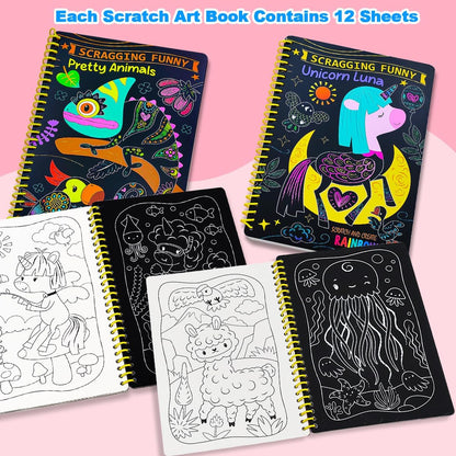 JUNQIU Scratch Art for Kids, Unicorns Black Rainbow Scratch Art Paper Set-Arts and Crafts & Supplies, DIY Activity & Party Games, Gifts for Toddlers, Girls & Boys Ages 3, 4, 5, 6, 7, 8