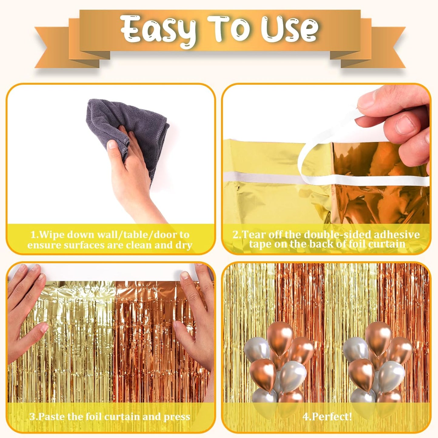 Voircoloria 3 Pack 3.3x8.2 Feet Gold Foil Fringe Backdrop Curtains, Tinsel Streamers, Fringe Backdrop for 2025 New Years Eve, Graduation, Birthday, Baby Shower, Gender Reveal, Disco Party - Colors A