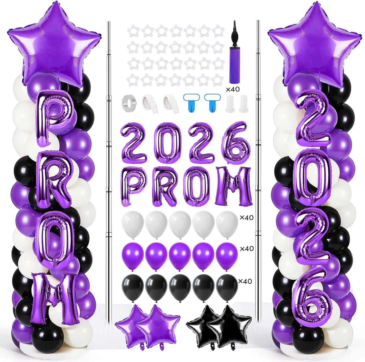 2 Sets Graduation Balloon Column Stand Kits with Balloons 2026 Grad Themed Decoration Navy Blue Balloon Tower Stand Kit for Grad High School & College Celebration Party Decor