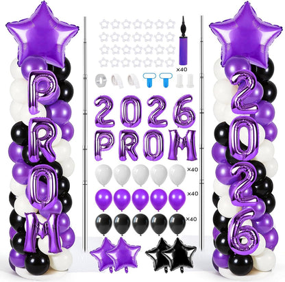 2 Sets Graduation Balloon Column Stand Kits with Balloons 2026 Grad Themed Decoration Navy Blue Balloon Tower Stand Kit for Grad High School & College Celebration Party Decor