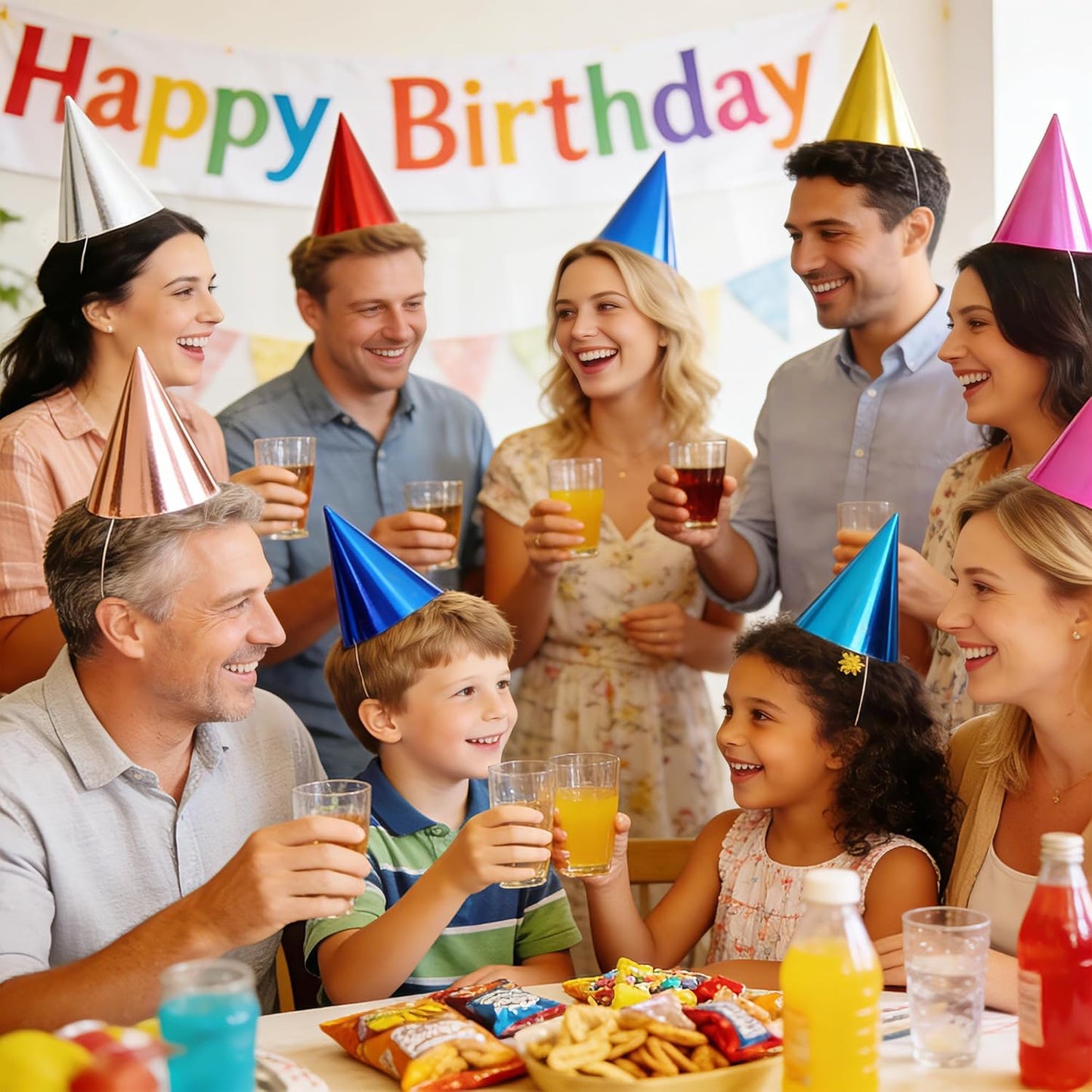 CANREVEL 28 PCS Pre-Assembled Party Hats for Adults, Party Supply for Party Decorations, Party Headwear for Birthday Celebration for Women Men, Shiny
