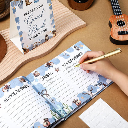 Fuyoooo 27 Pcs Safari Animal Baby Shower Guest Book Set Baby Shower Sign in Guest Floral Book Place Table Cards with Gold Pen Adhesive Photo Corner for Birthday Party