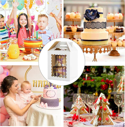 3 Pack 12in Tall Cake Boxes for Tier Cakes, 12x12x14 Inch Tiered Cake Box,Tall Cake Carrier with Window, 10in 12in Large Tierd Bakery Take Out Transport Containers with Handle