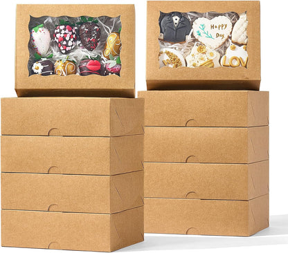 8PCS Brown Bakery Boxes with Window, 8x6x2.5 Inch Gift-Ready Pastry Box for Chocolate Strawberries, Macarons, Donuts, Truffles, Ores, Cookies, Donuts, Perfect for Different Holiday Celebrate