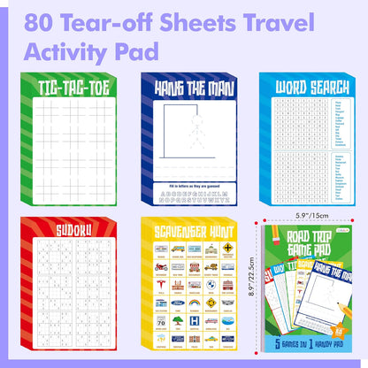 Road Trip Game Pad, 5 Games in 1 (Farm Animals, Car Colors, Buildings, Traffic Signs, Vehicles Scavenger Hunt Bingo), Pen Pencil Paper Game, Plane Trip/ Car Travel/Getaway Activity Pad for Kid, Adult