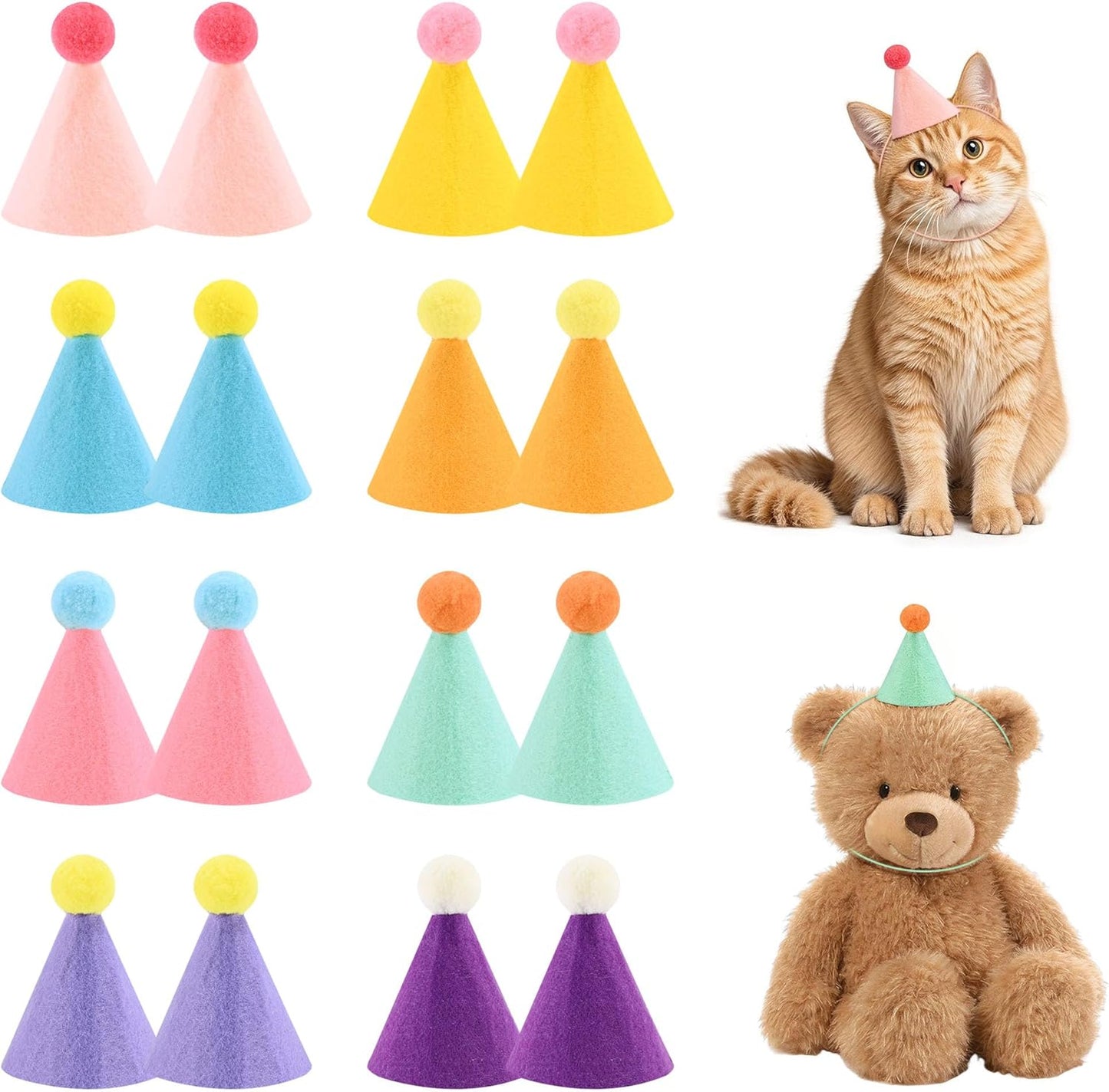 CANREVEL Mini Party Hats for Stuffed Animals Headwear, Birthday Hats Party Animal Birthday Decorations Supplies for Dog Cat