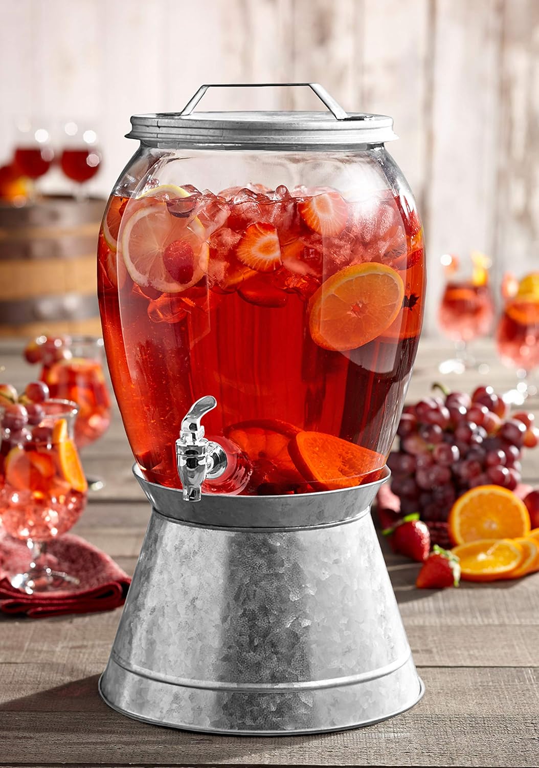Style Setter Beverage Dispenser Cold Drink Dispenser w/ 3-Gallon Capacity Glass Jug, Metal Stand & Leak-Proof Acrylic Spigot Great for Parties, Weddings & More