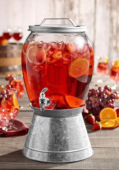 Style Setter Beverage Dispenser Cold Drink Dispenser w/ 3-Gallon Capacity Glass Jug, Metal Stand & Leak-Proof Acrylic Spigot Great for Parties, Weddings & More