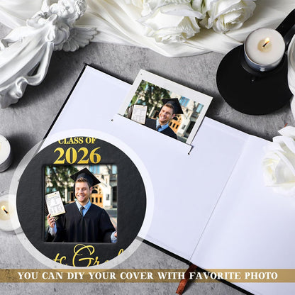 Geyoga 2026 Graduation Guest Book with Pen, 144 Pages Class of 2026 Graduation Party Guest Sign in Book Memory Scrapbook for High School Senior Nights College Grad Gifts, 6 x 8 Inch(Black)