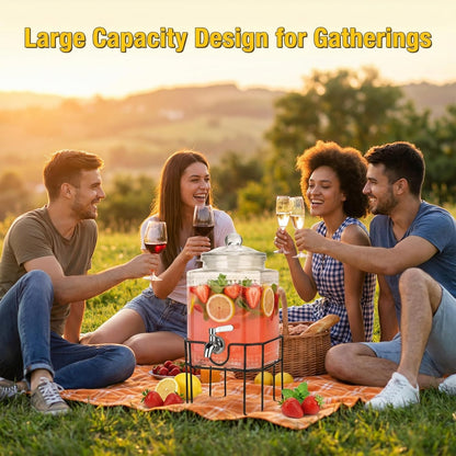 2 Gallon Glass Drink Dispenser, Drink Dispensers for Parties, Beverage Dispenser with Stand and Glass Lid, 100% Leakproof Spigot, Ideal for Lemonade, Juice, Laundry Detergent Dispenser