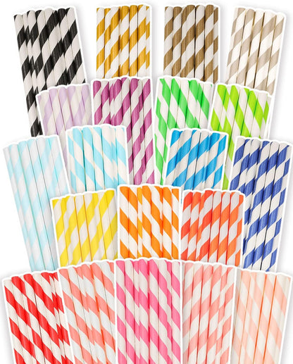Pink Paper Straws 150pcs Disposable Straws Bulk (10 Pattern) qiqee