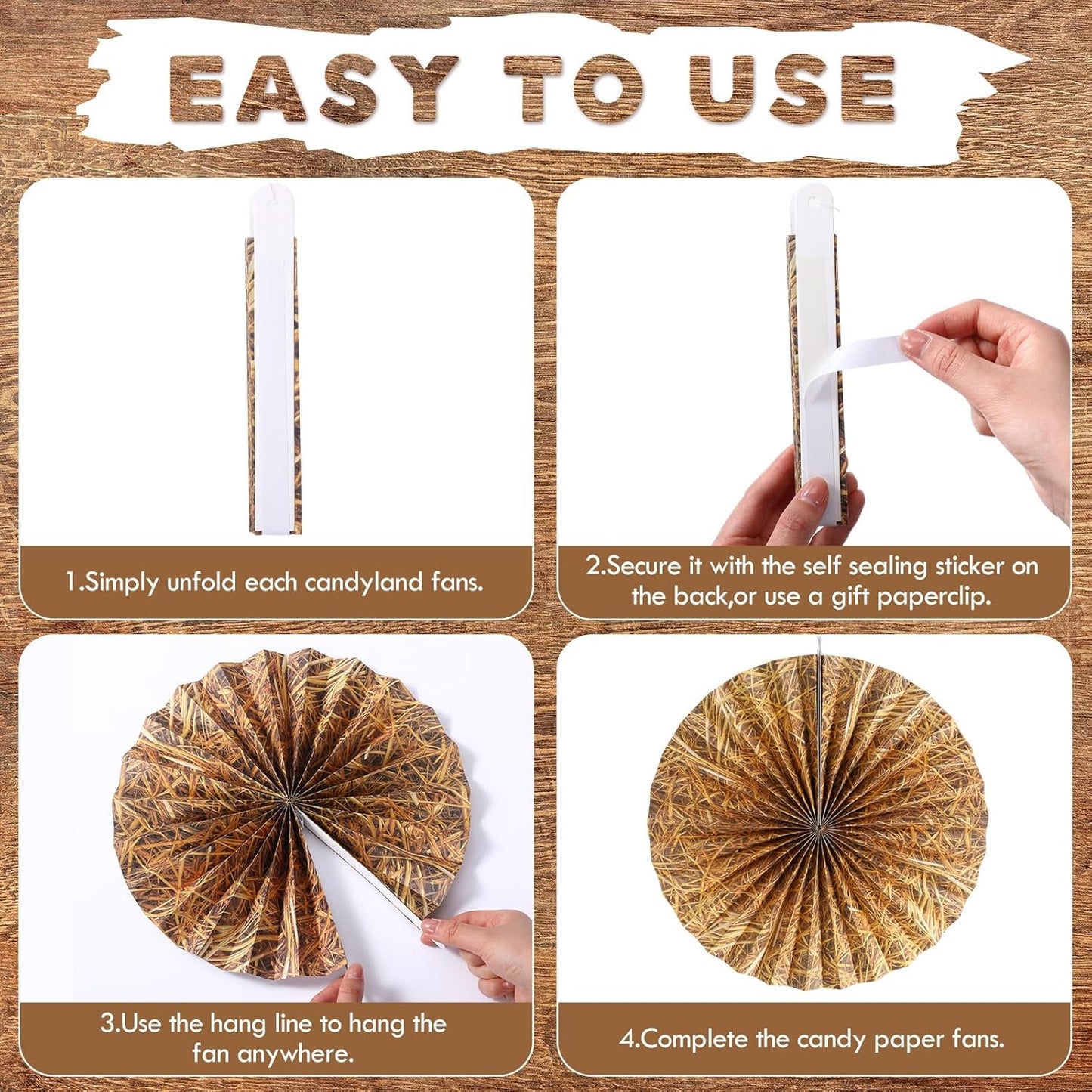 Outus 9 Pcs Western Cowboy Party Decorations Paper Fans Wagon Wheels Straw Hay Bales Hanging Ceiling Wall Decor for Country Western Themed Rodeo Farm Birthday Party Supplies (Wagon Wheels)