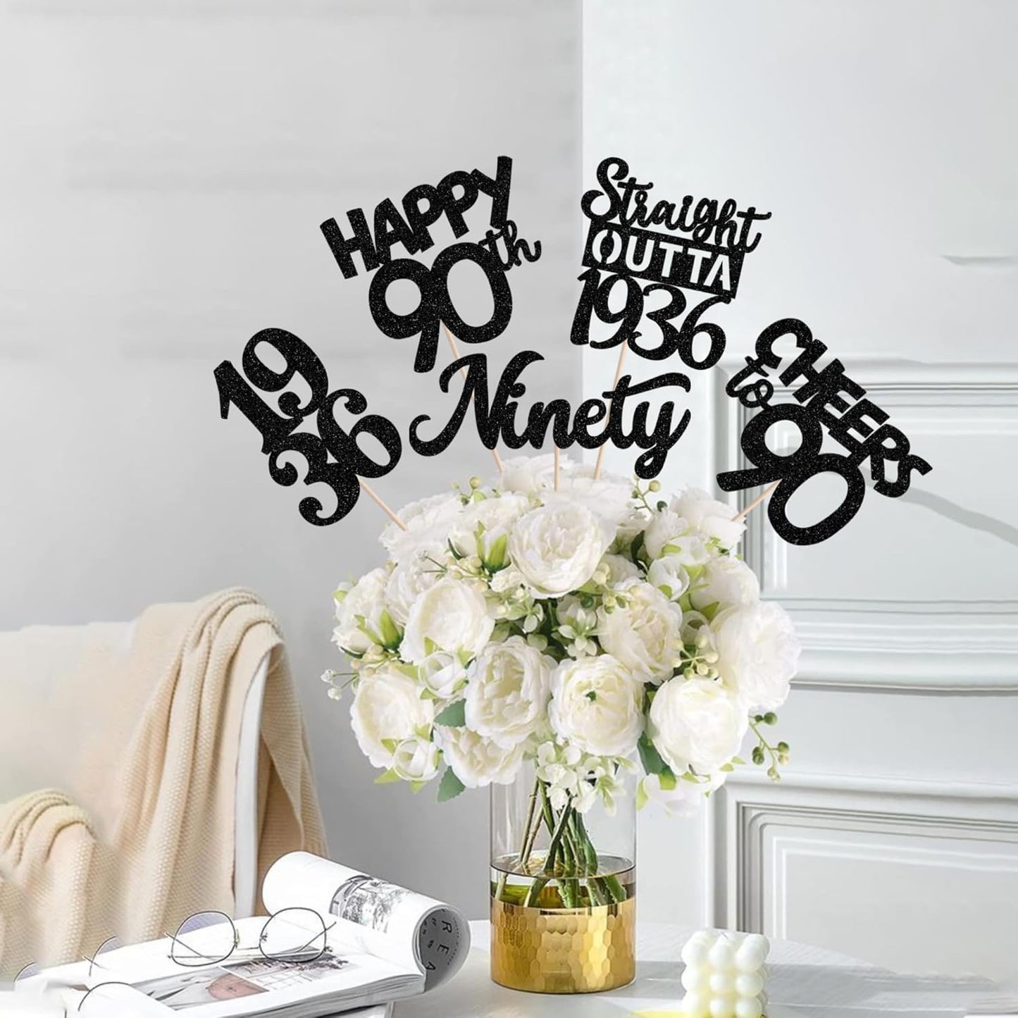 15 PCS 50th Birthday Centerpiece Sticks Fifty Happy 50th Straight Outta 1976 Table Flower Centerpieces Sticks Cheers to 50 Floral Decorations for 50th Birthday Party Centerpieces Supplies Black