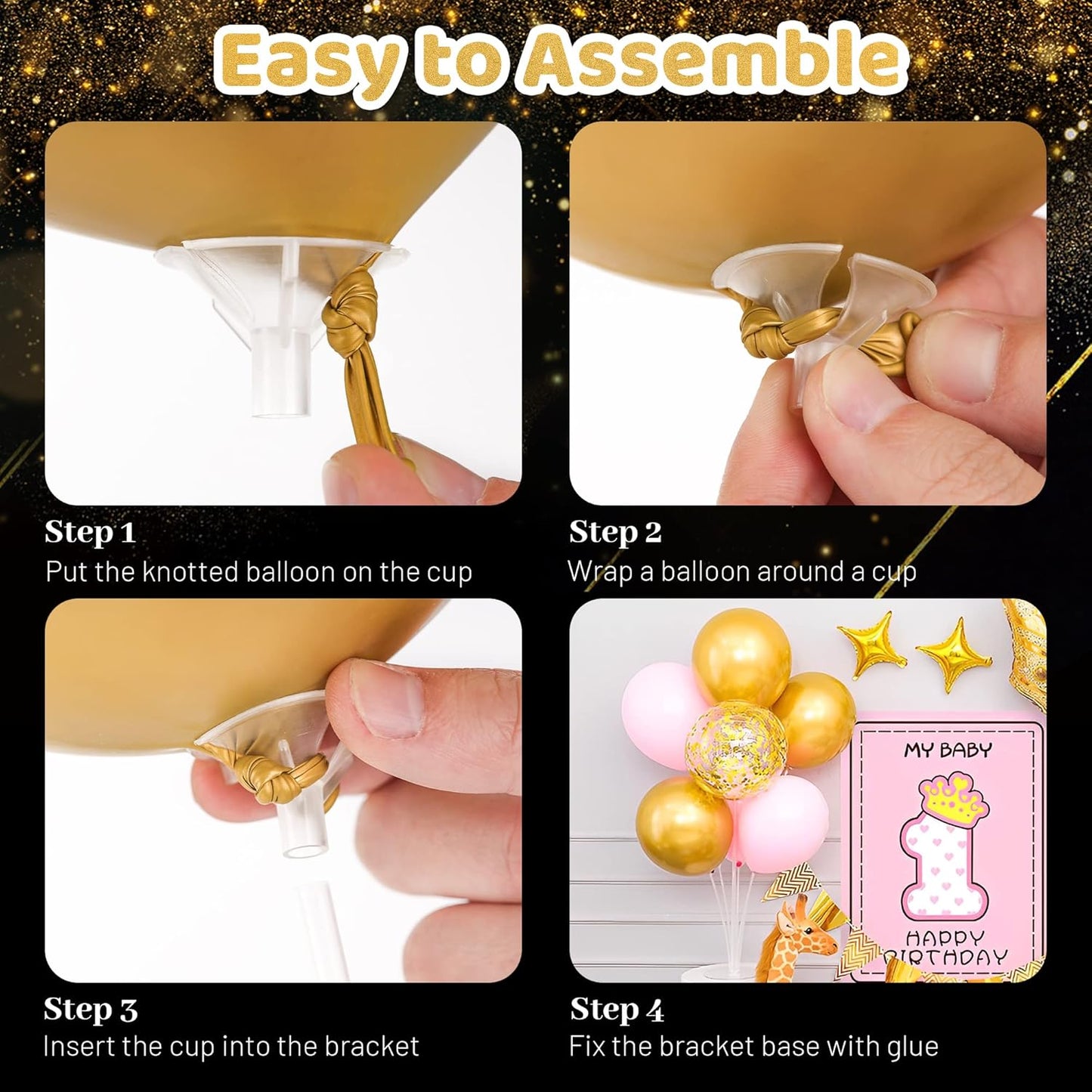 JOYYPOP 4 Sets Balloon Stand Kit For Table, Balloon Sticks with Base Birthday Graduation Party Decorations Wedding