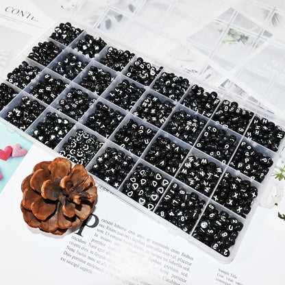Amaney 1400pcs Glow Letter Beads, Heart Beads Whit Elastic Beading Cord,4x7mm Round Acrylic Alphabet Beads for Friend Bracelet Jewelry Making