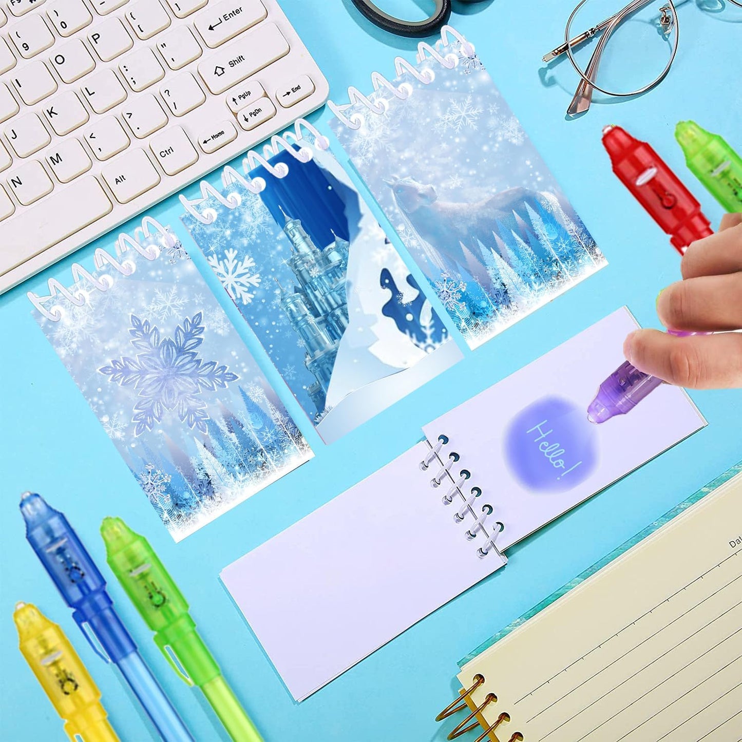 Frozen party favors |12 invisible ink pen and 12 mini Notepads| Frozen party Goodie Bag Stuffers, Classroom Prizes, party supplies