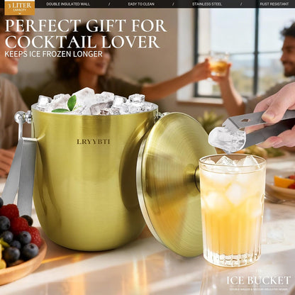Ice Buckets for Parties with Lid,Tongs and Strainer (3L/Silver) Double Wall Stainless Steel Ice Bucket Keeps Frozen Longer,Ideal Perfect for Parties, Cocktail bar, Chilling Wine, Champagne