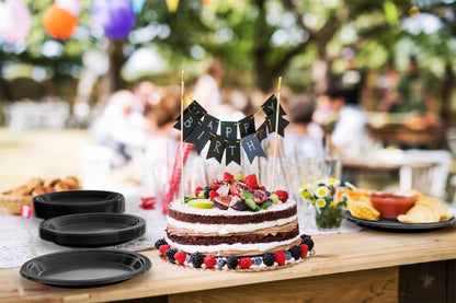 Party Solids Black Plastic Plates For Party 10" Black Disposable Plates For Party Supplies 100 Pcs Plastic Dinnerware Sets Heavy Duty 350 GSM Disposable Dinnerware Set