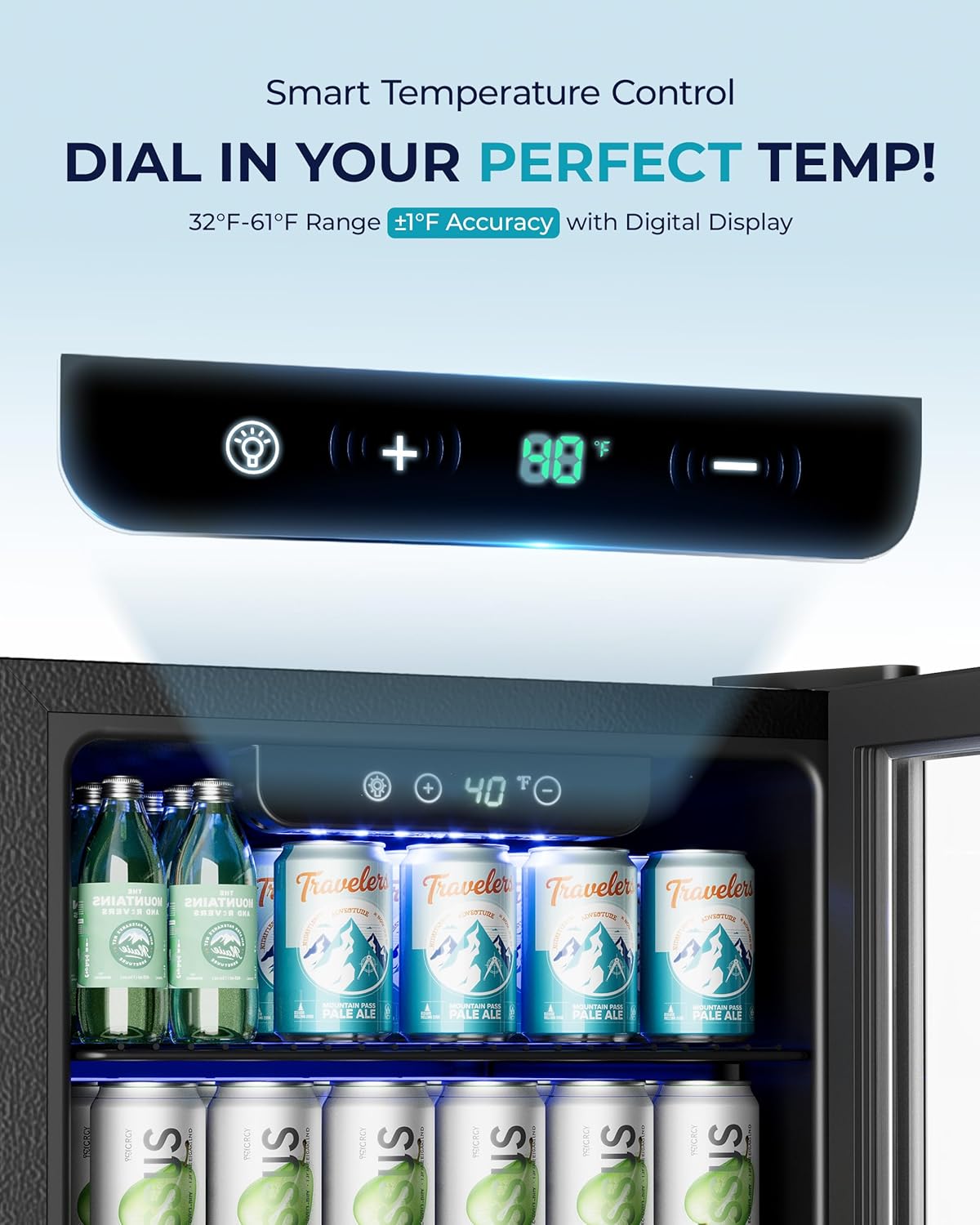 EUHOMY 4.5 Cu.ft Beverage Refrigerator and Cooler, 145 Can Mini fridge with Glass Door for Soda Beer Wine, Small Drink Dispenser with Digital Adjustable Thermostat for Home Office Bar