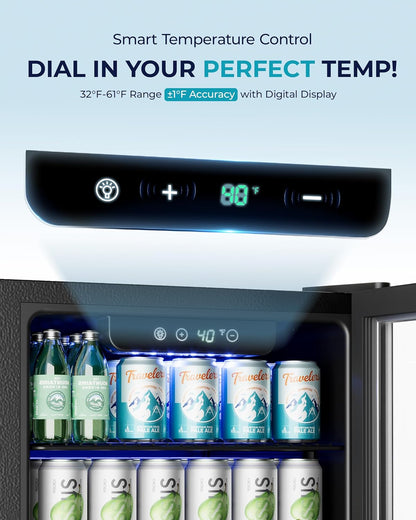 EUHOMY 4.5 Cu.ft Beverage Refrigerator and Cooler, 145 Can Mini fridge with Glass Door for Soda Beer Wine, Small Drink Dispenser with Digital Adjustable Thermostat for Home Office Bar