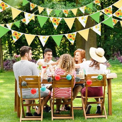 G2PLUS 39Ft Triangle Bunting Banner, 42Pcs Pink Floral Garland Pennant Banner, Reusable Cotton Triangle Flags Party Decoration for Birthday, Wedding, Garden Tea Party, Baby Shower, Room Decor