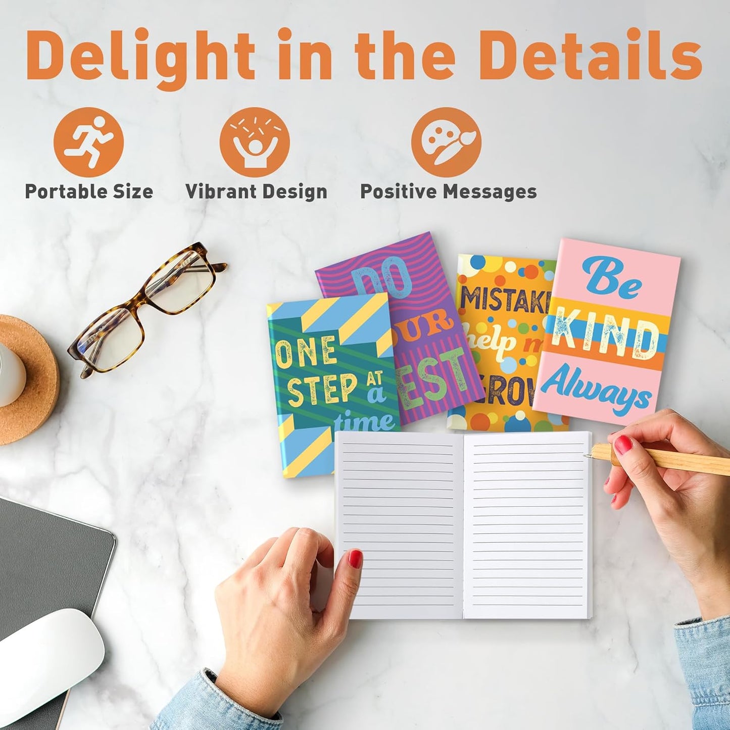 S&O Motivational Mini Notebooks Bulk Set w/12 Unique Messages, Inspirational Notebooks for Kids, tiny pocket journals Collection for Children, small Diaries Pack writing pads, 44 pages, 3.5” x 5”