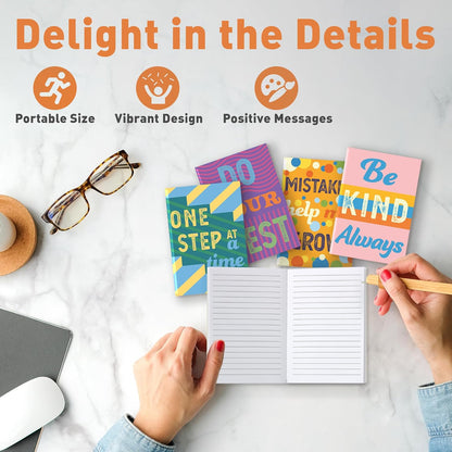 S&O Motivational Mini Notebooks Bulk Set w/12 Unique Messages, Inspirational Notebooks for Kids, tiny pocket journals Collection for Children, small Diaries Pack writing pads, 44 pages, 3.5” x 5”