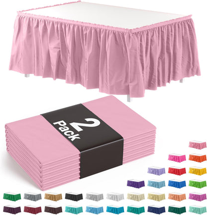 Exquisite Ruffle Table Skirt Black 6 Pack 14 Ft Long Table Skirts for Rectangle Tables 6ft Plus or Round Tables Skirts with Adhesive Strip for Gender Reveal Decor & Happy Birthday Parties