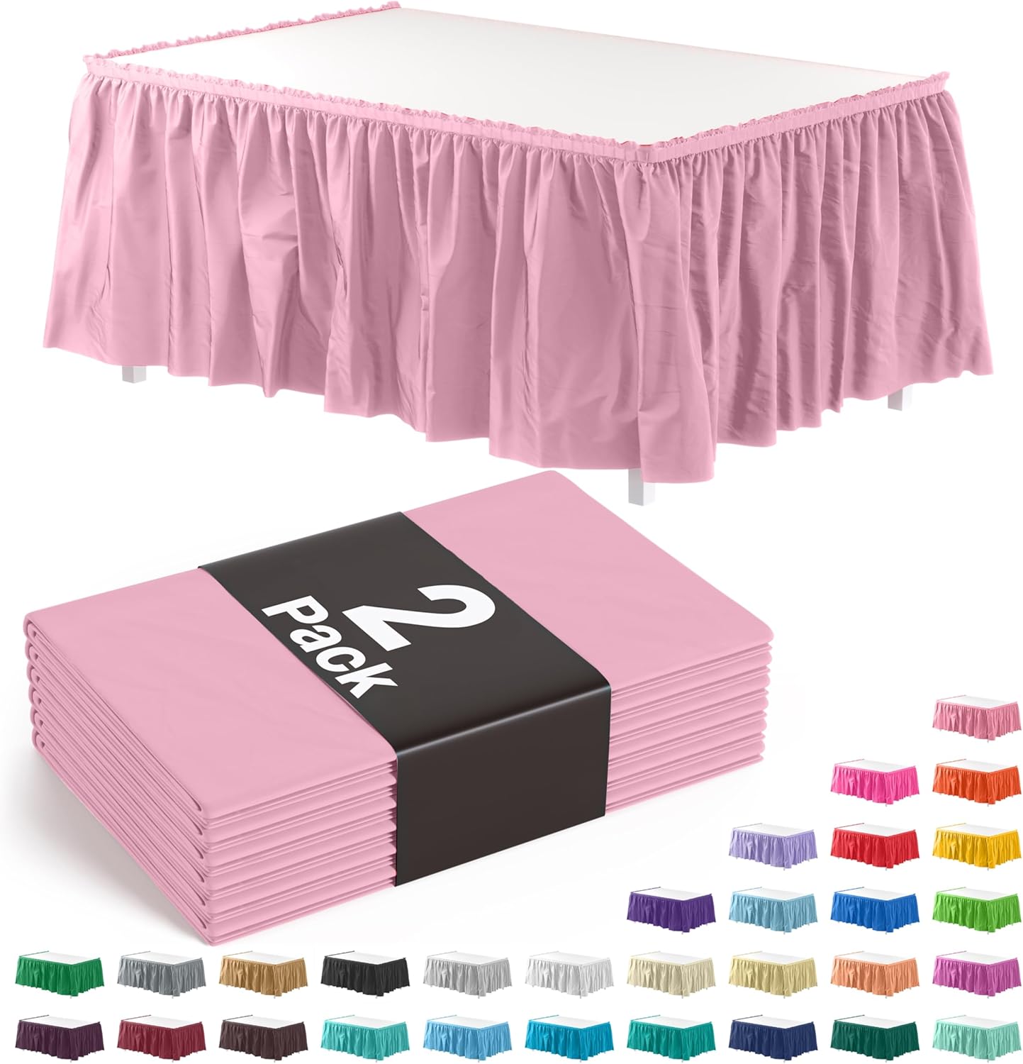 Exquisite Ruffle Table Skirt Pink 6 Pack 14 Ft Long Table Skirts for Rectangle Tables 6ft Plus or Round Tables Skirts with Adhesive Strip for Gender Reveal Decor & Happy Birthday Parties
