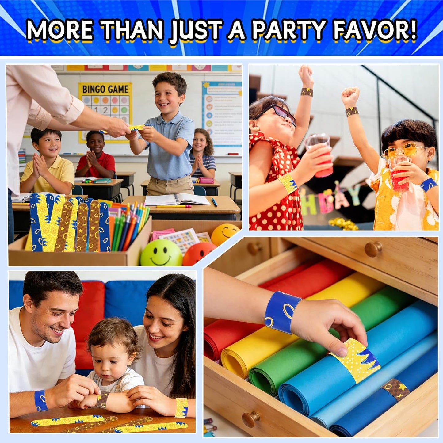 Cartoon Animation Slap Wristband, 24 Pack - Birthday Party Supplies, Cartoon Theme Bracelets Goodie Bag Fillers for Birthday & Theme Parties