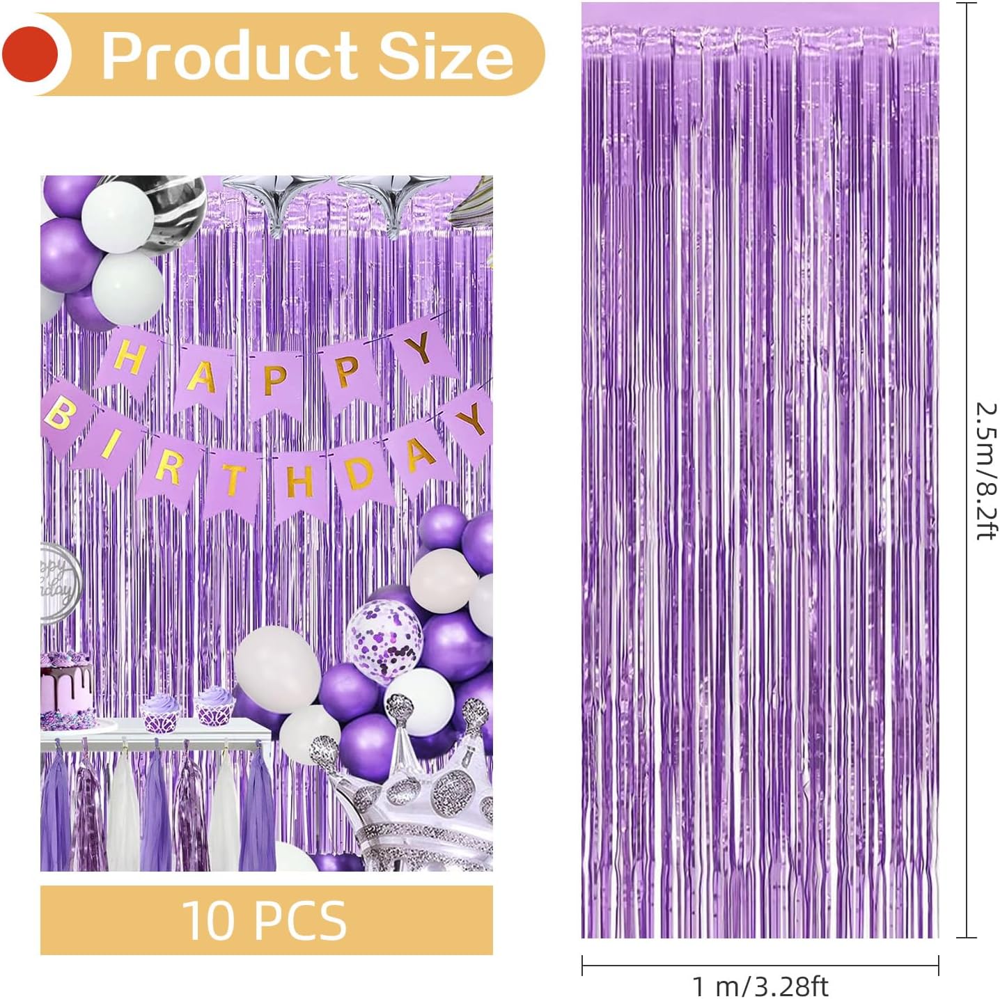 10 Pack Silver Backdrop Curtain 3.2ft x 8.2ft Metallic Tinsel Foil Fringe Curtains Photo Booth Background for Birthday Party Decoration Baby Shower Engagement Wedding Christmas Decoration (Silver)