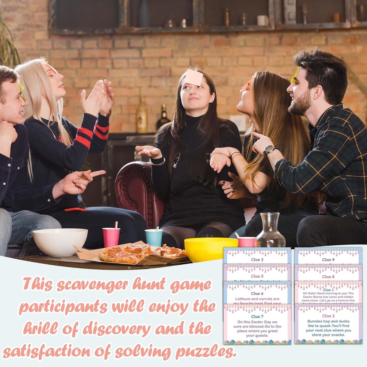 Rainfly Easter Scavenger Hunt, Indoor Clue Card Games, Bunny Treasure Hunt Clues Cards, Easter Party Games for Family Adults, Holiday Party Activities Supplies (16 Clues Cards With Envelopes) -A01