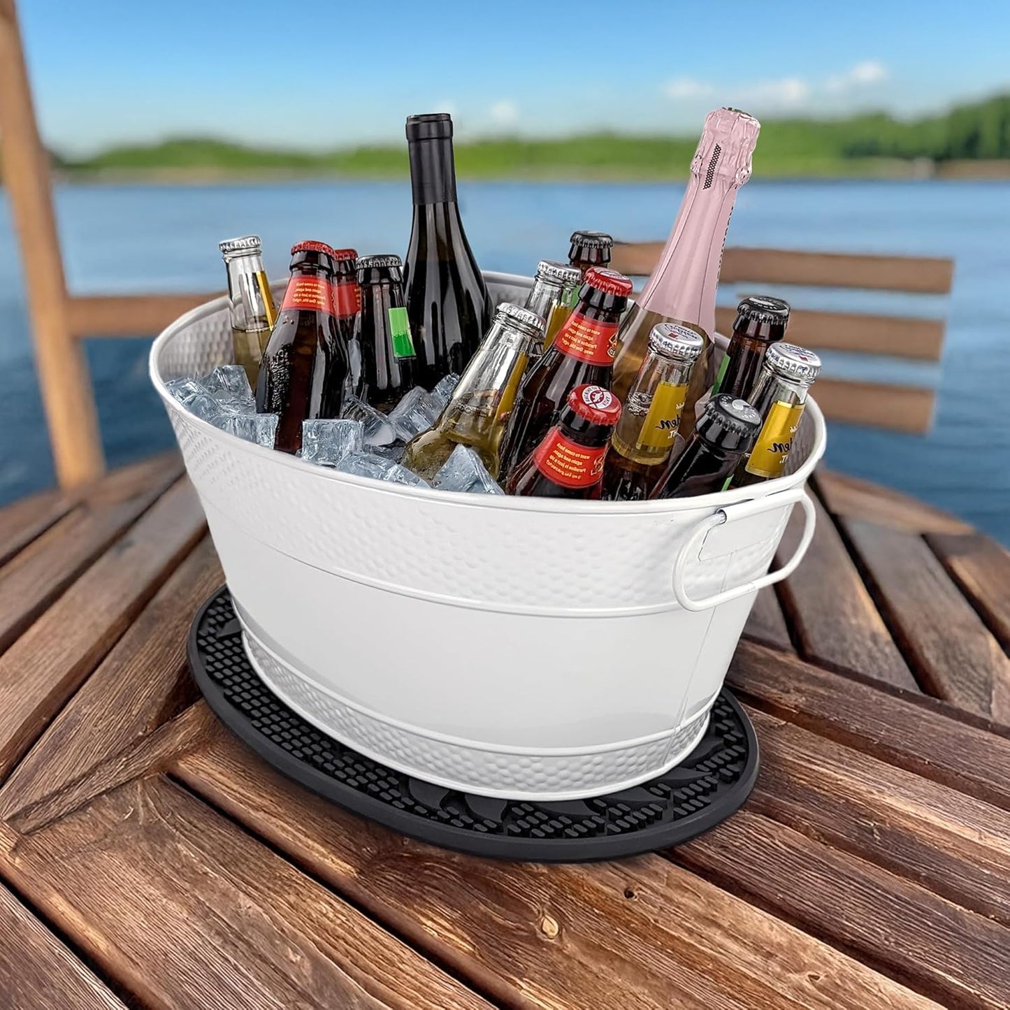BREKX Galvanized Beverage Tub for Parties, Oval Drink Bucket with Handles, Colt Copper Finish Wine Cooler Bucket for Home Bar (15-Quarts, 16-Bottles), Long-Lasting for Years of Celebrations