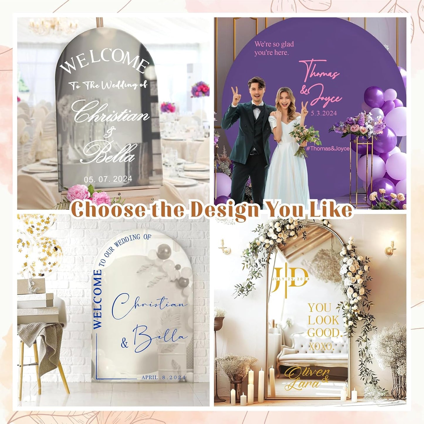 Custom Name Welcome to Our Wedding Signs Personalized Wedding Mirror Decals Selfie Mirror Decal for Wedding Entry Reception Display Golden Date Marriage DIY Vinyl Lettering Welcome Party Decoration