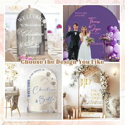 Custom Name Welcome to Our Wedding Signs Personalized Wedding Mirror Decals Selfie Mirror Decal for Wedding Entry Reception Display Golden Date Marriage DIY Vinyl Lettering Welcome Party Decoration