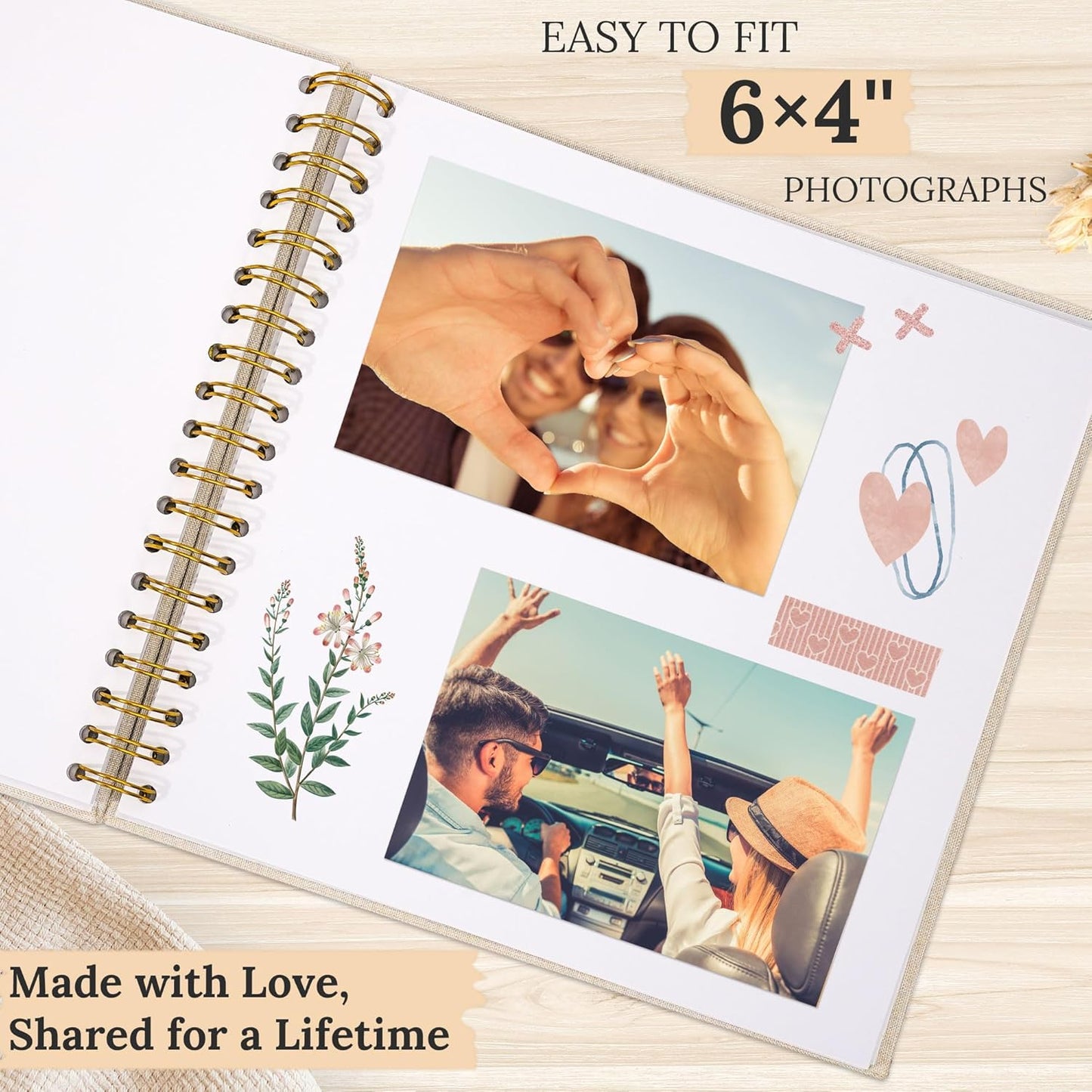 8 x 8 Inch Scrapbook Photo Album Linen Cover 20 Sheets/ 40 Pages, Hardcover Kraft White Pages Memory Book, for Travel Wedding Guest Book Christmas Baby Shower Fits 4x6 & Instant Photos, Beige