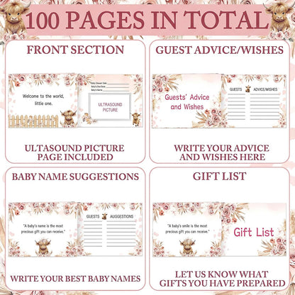 Fuyoooo 27 Pcs Safari Animal Baby Shower Guest Book Set Baby Shower Sign in Guest Floral Book Place Table Cards with Gold Pen Adhesive Photo Corner for Birthday Party