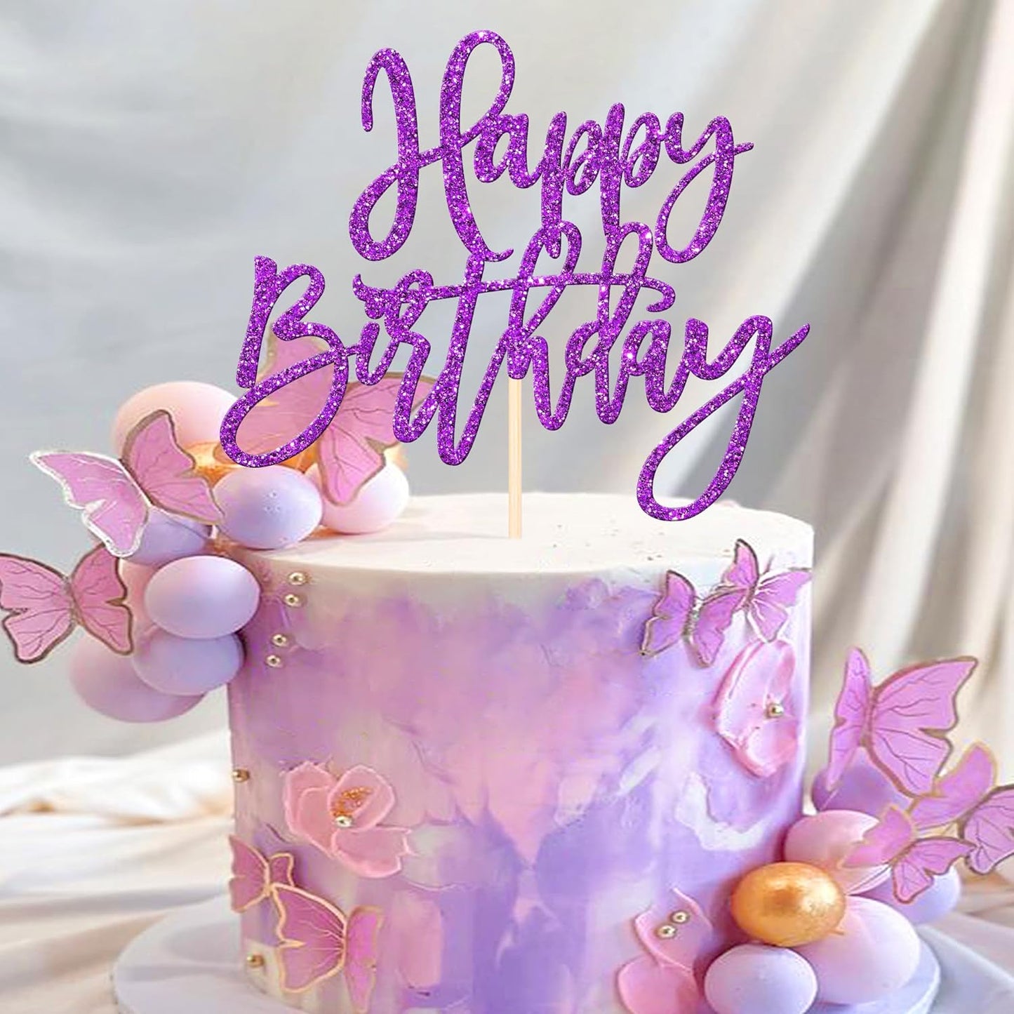 ZHUOWEISM 1 PCS Gold Happy Birthday & Anniversary Cake Topper