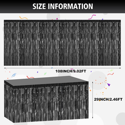2 Pack 29.5x108 Inch Silver Foil Tinsel Fringe Table Skirts, Disposable Table Skirts for Rectangle Tables Curtains Backdrop Parade Wedding Floats Baby Shower Birthday Mardi Gras Party
