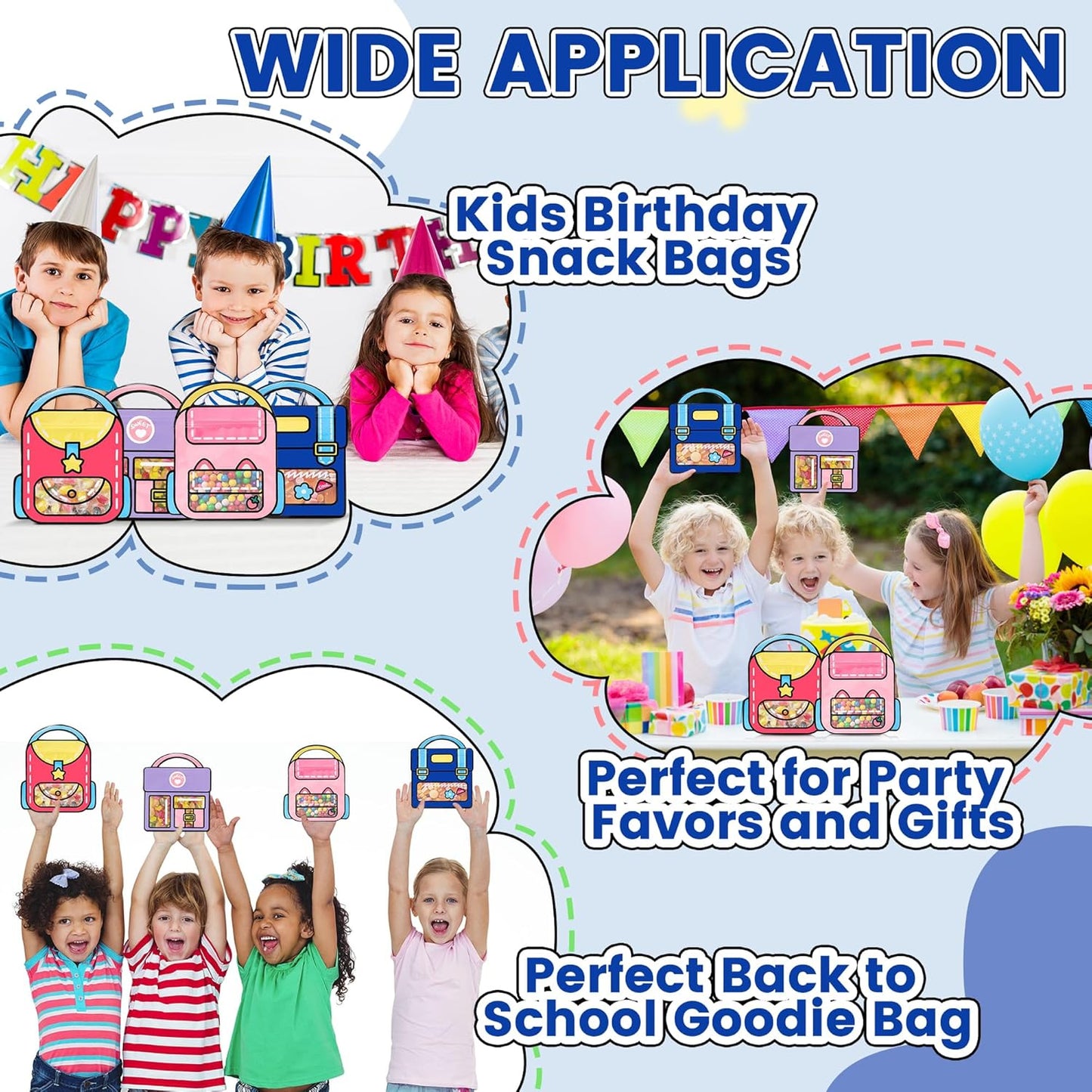 30 PCS Bulk Gift Bags for Kids with Handle,Children Large Goodie Bags with Stand-up Bottom, Grip Seal Party Favor Bag, Students Back to School Treat Bag, Cute Snack Candy Bags for Birthday, Classroom