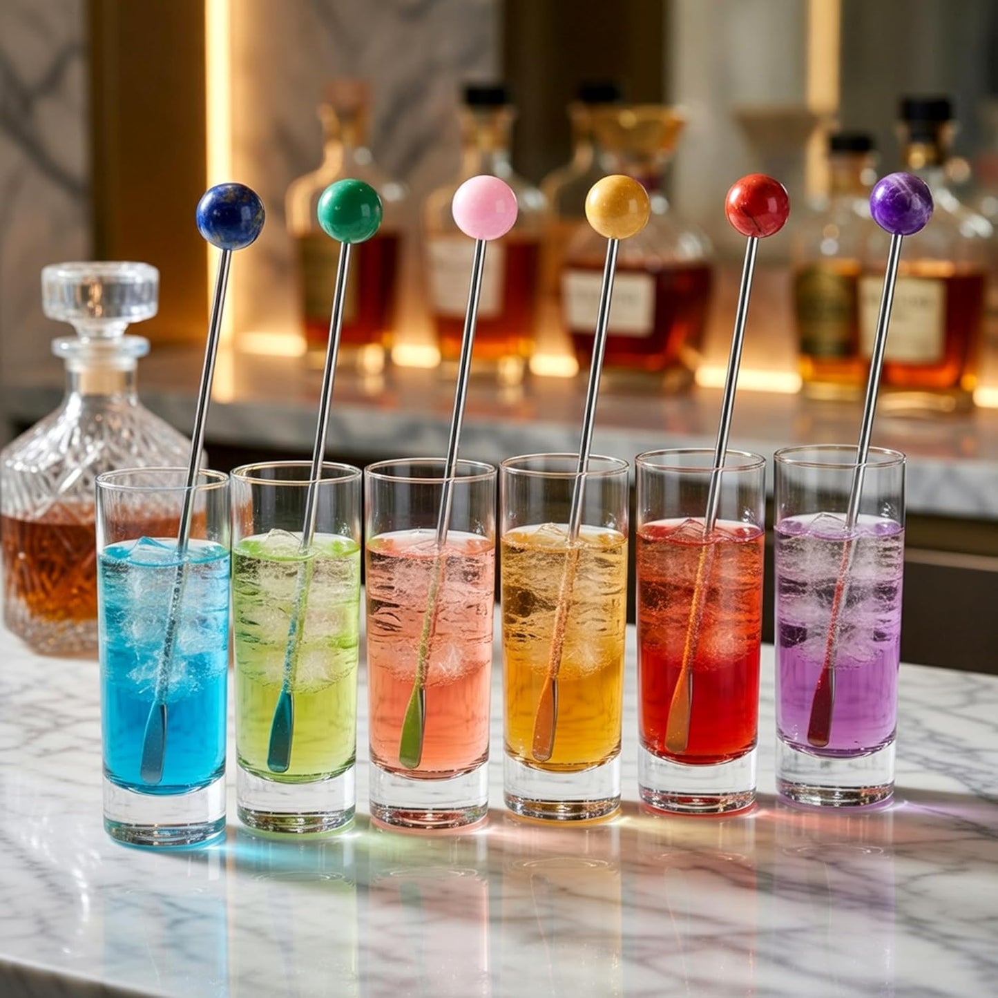 Homestia 7.5" Stainless Steel Cocktail Stirrers with Cute Animal Design, Set of 6 Reusable Swizzle Sticks for Coffee, Martini, Drinks - Dishwasher Safe Metal Bar Tools Stir Sticks