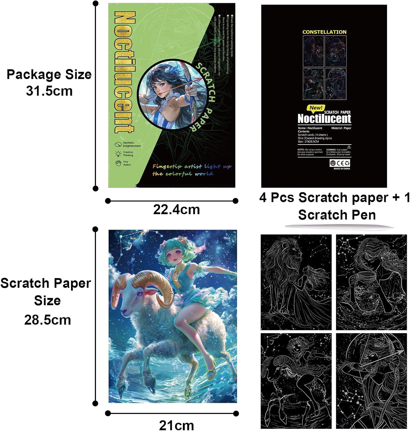 Georgie Porgy Scratch Paper Art Set for Kids Adults Magic Rainbow Scratchboards for DIY Arts and Crafts Kits Christmas Birthday Gift with Scratching Tools Kit (A4-Noctilucent Whale + Sea World)