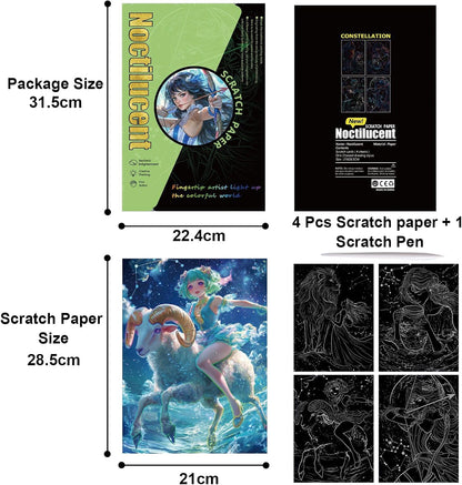 Georgie Porgy Scratch Paper Art Set for Kids Adults Magic Rainbow Scratchboards for DIY Arts and Crafts Kits Christmas Birthday Gift with Scratching Tools Kit (A4-Noctilucent Whale + Sea World)